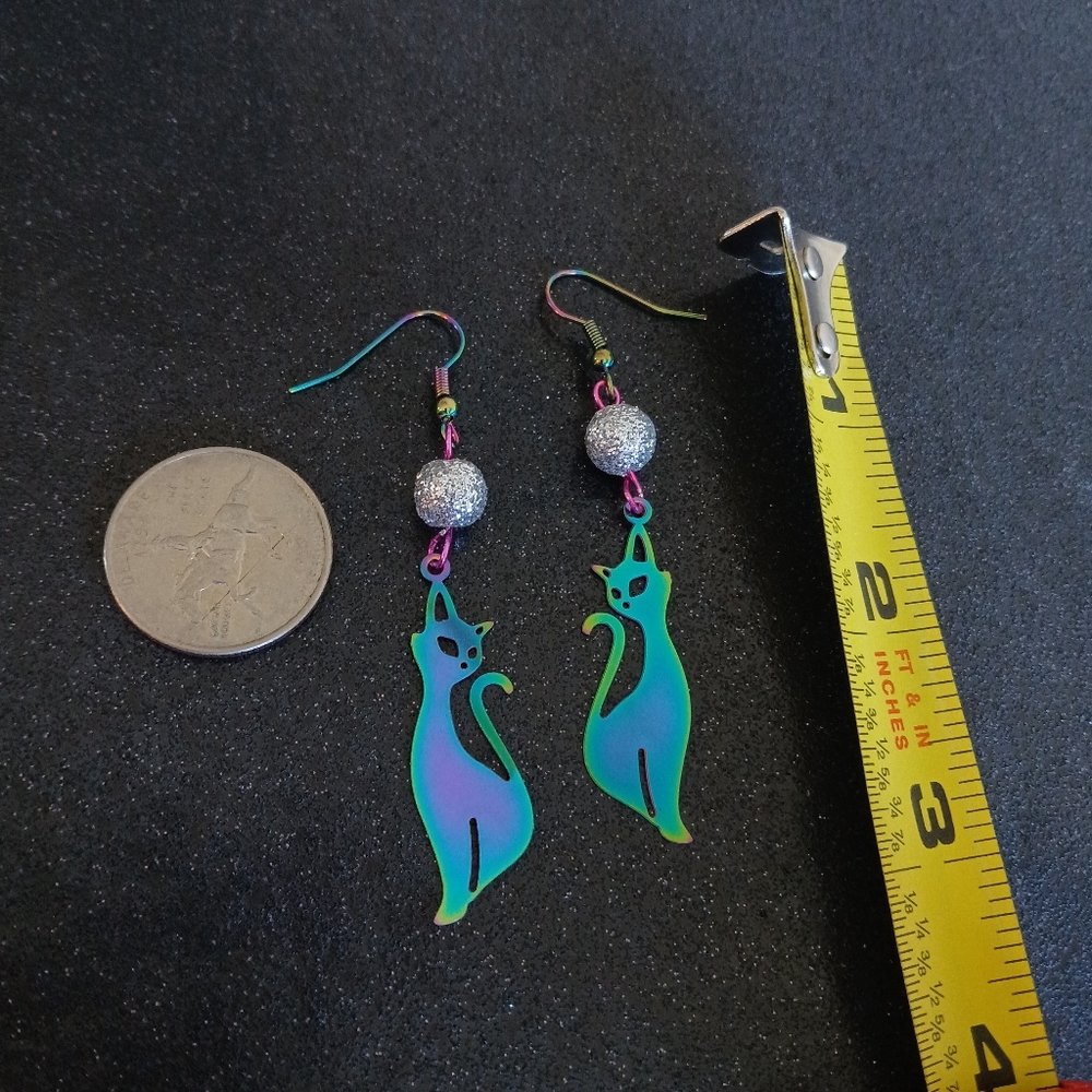 Titanium Rainbow Elegant Cat Hypoallergenic Dangle Earrings New Colorful Cute - Picture 4 of 5